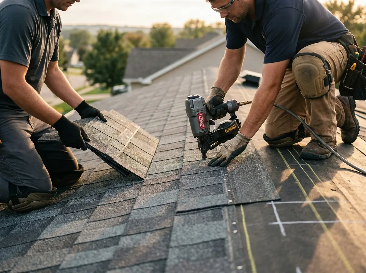 Professional roofer working on a residential roof in Hyattsville